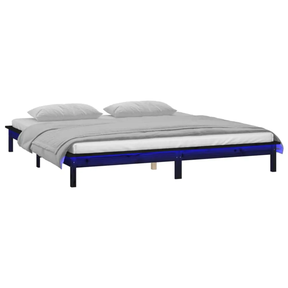 Bedframe LED massief hout zwart 150x200 cm