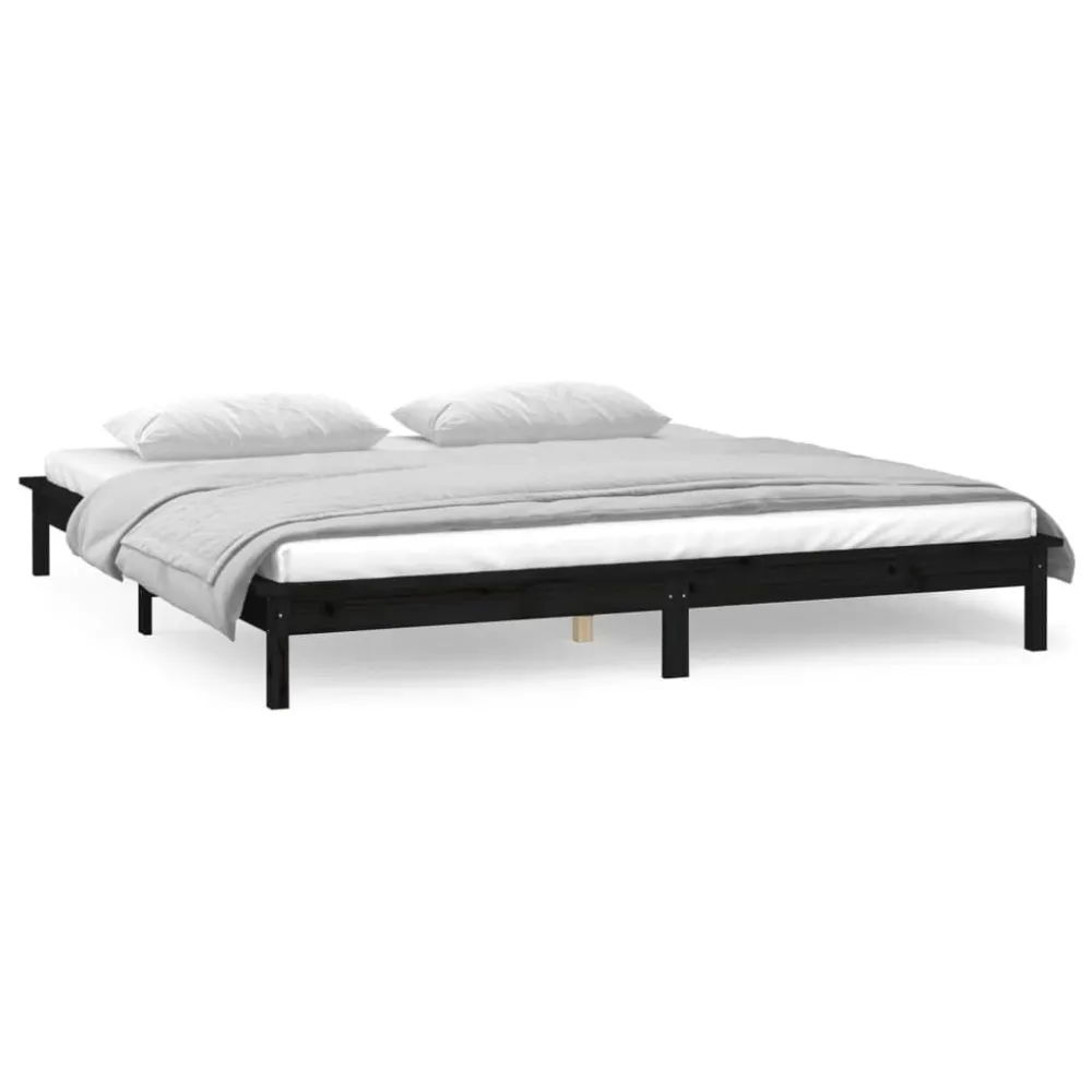Bedframe LED massief hout zwart 150x200 cm