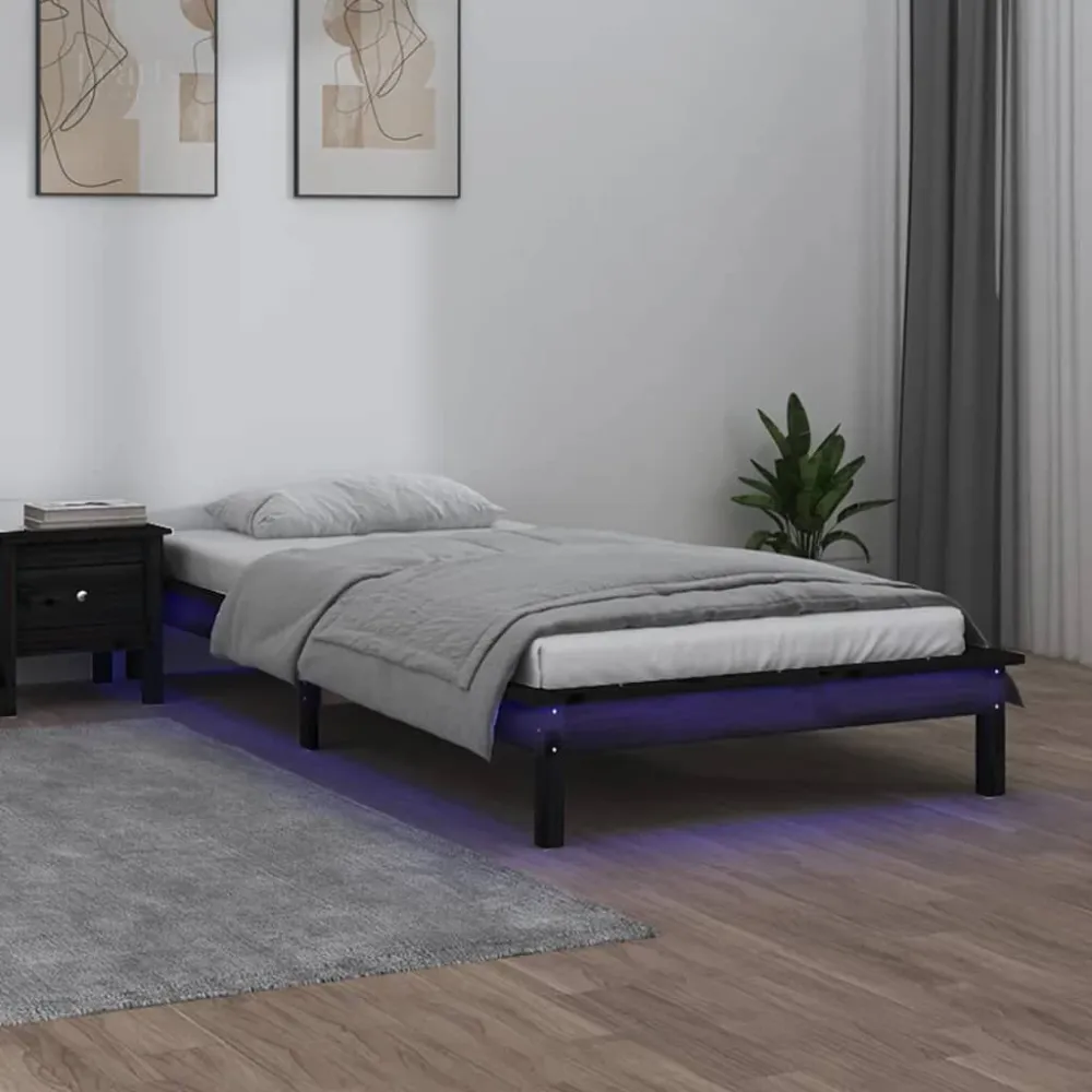 Bedframe LED massief hout zwart 90x190 cm