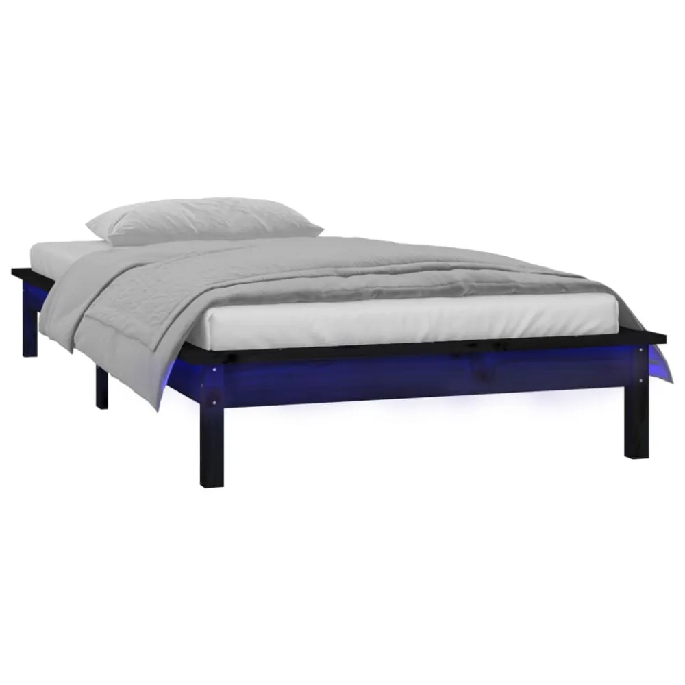 Bedframe LED massief hout zwart 90x190 cm