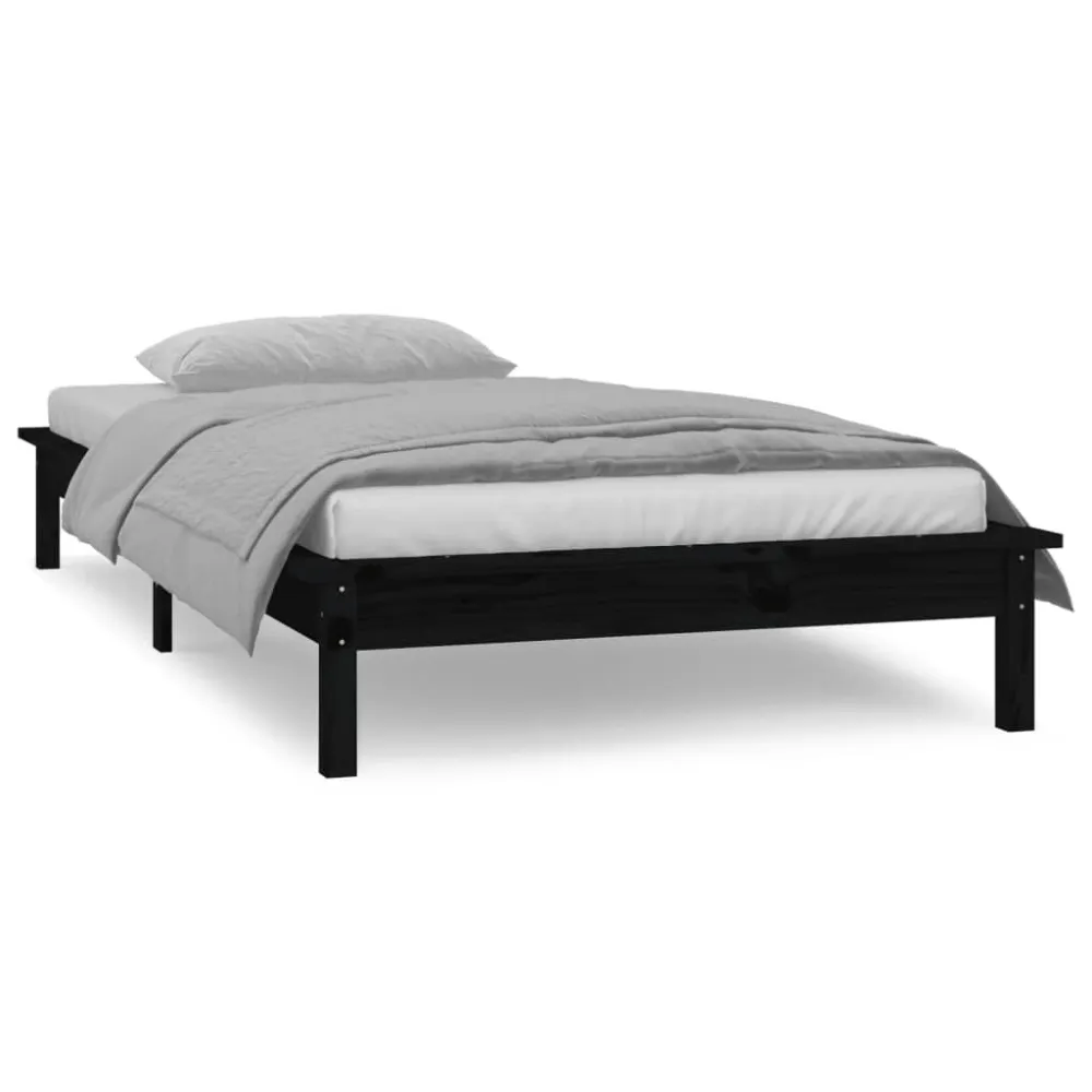 Bedframe LED massief hout zwart 90x190 cm