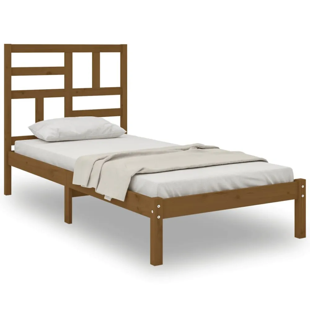 Bedframe massief hout honingbruin 100x200 cm