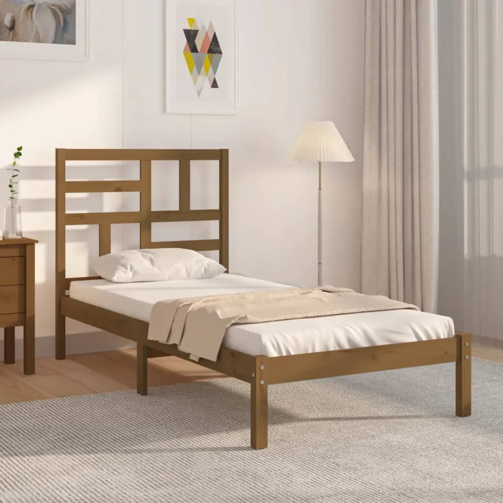 Bedframe massief hout honingbruin 100x200 cm