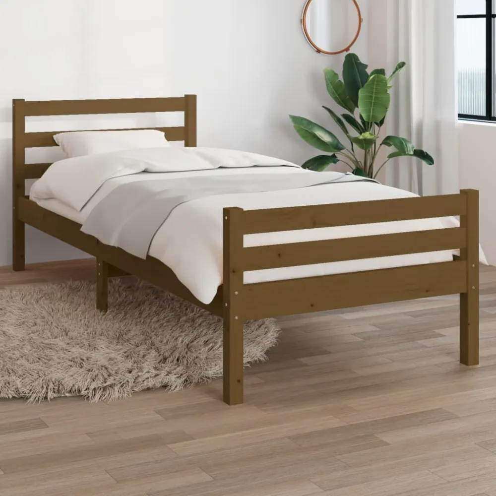 Bedframe massief hout honingbruin 100x200 cm