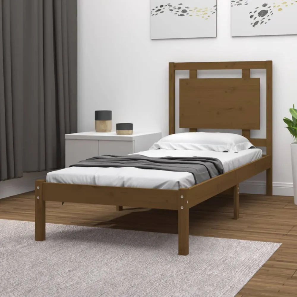 Bedframe massief hout honingbruin 100x200 cm