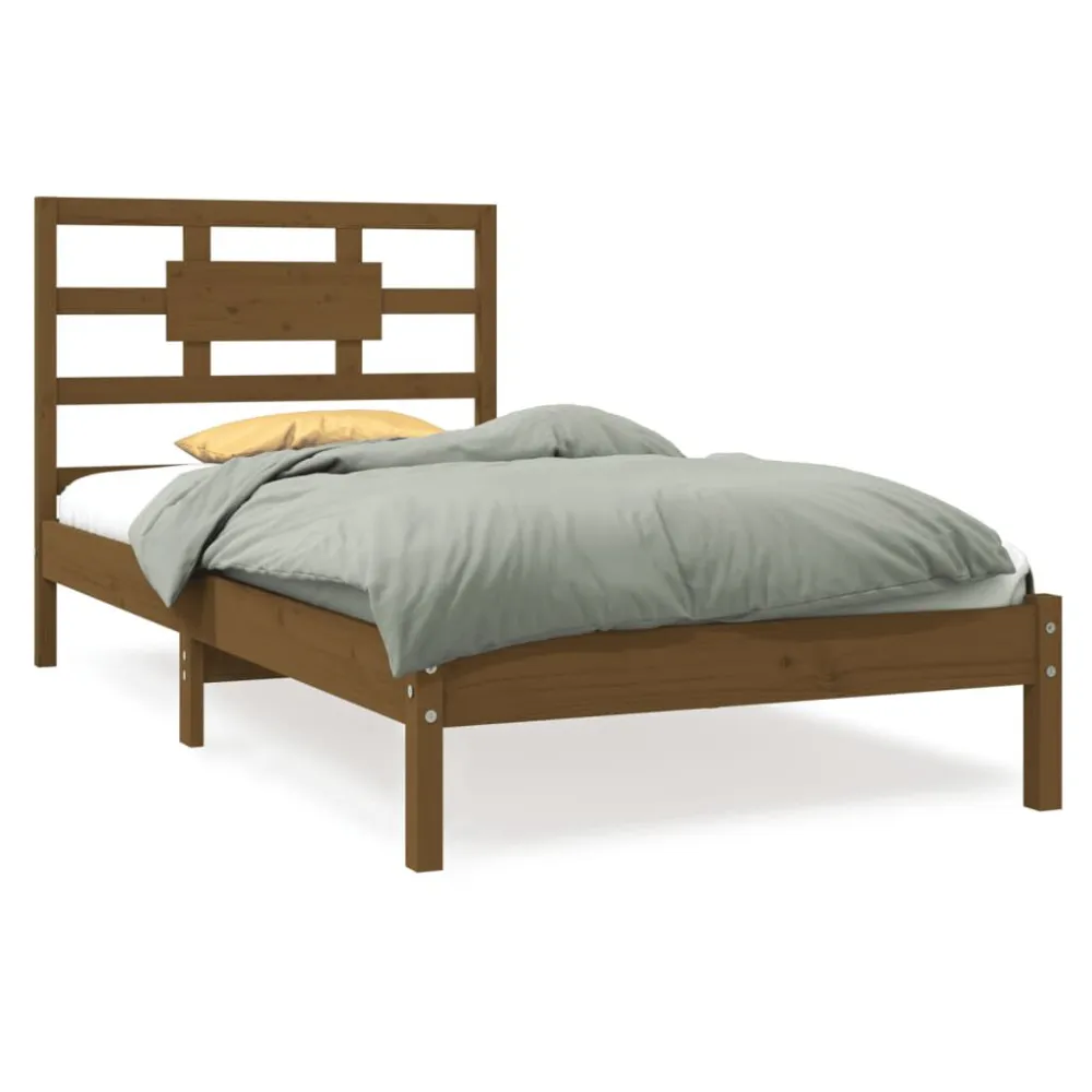 Bedframe massief hout honingbruin 100x200 cm
