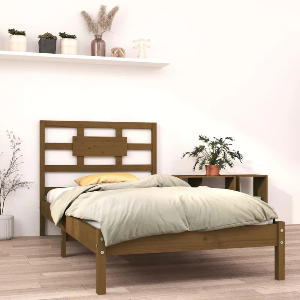 Bedframe massief hout honingbruin 100x200 cm
