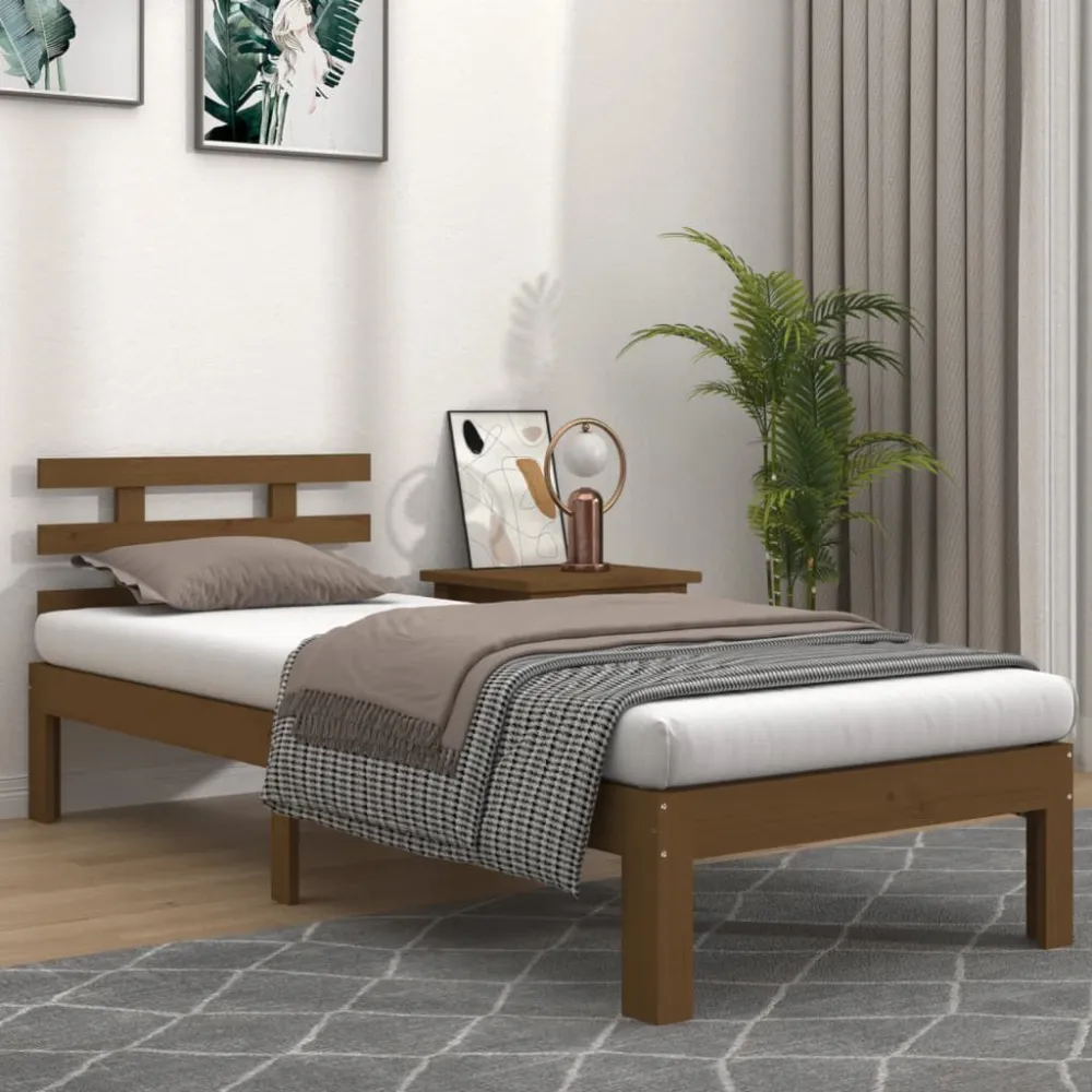 Bedframe massief hout honingbruin 100x200 cm