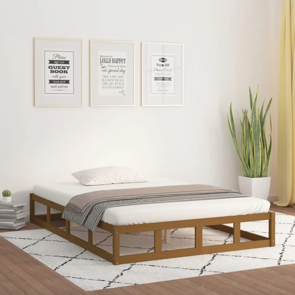 Bedframe massief hout honingbruin 120x190 cm