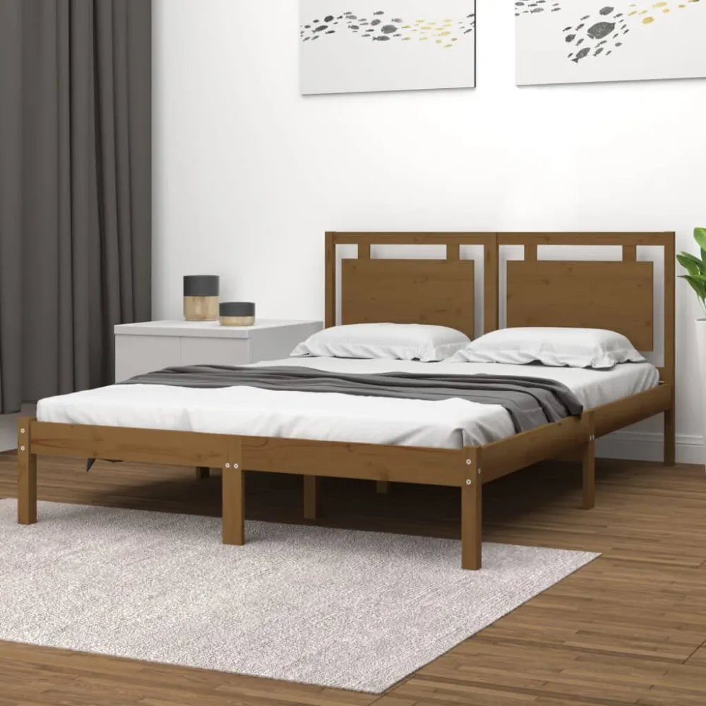 Bedframe massief hout honingbruin 120x200 cm