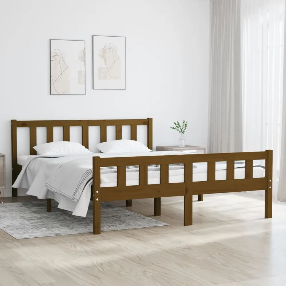 Bedframe massief hout honingbruin 140x190 cm