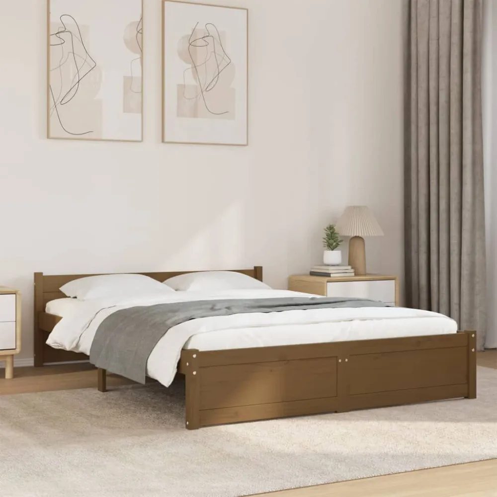 Bedframe massief hout honingbruin 140x200 cm