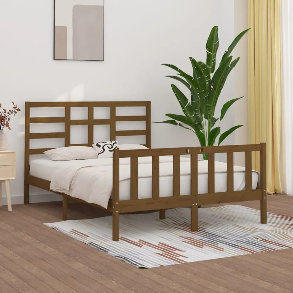 Bedframe massief hout honingbruin 150x200 cm