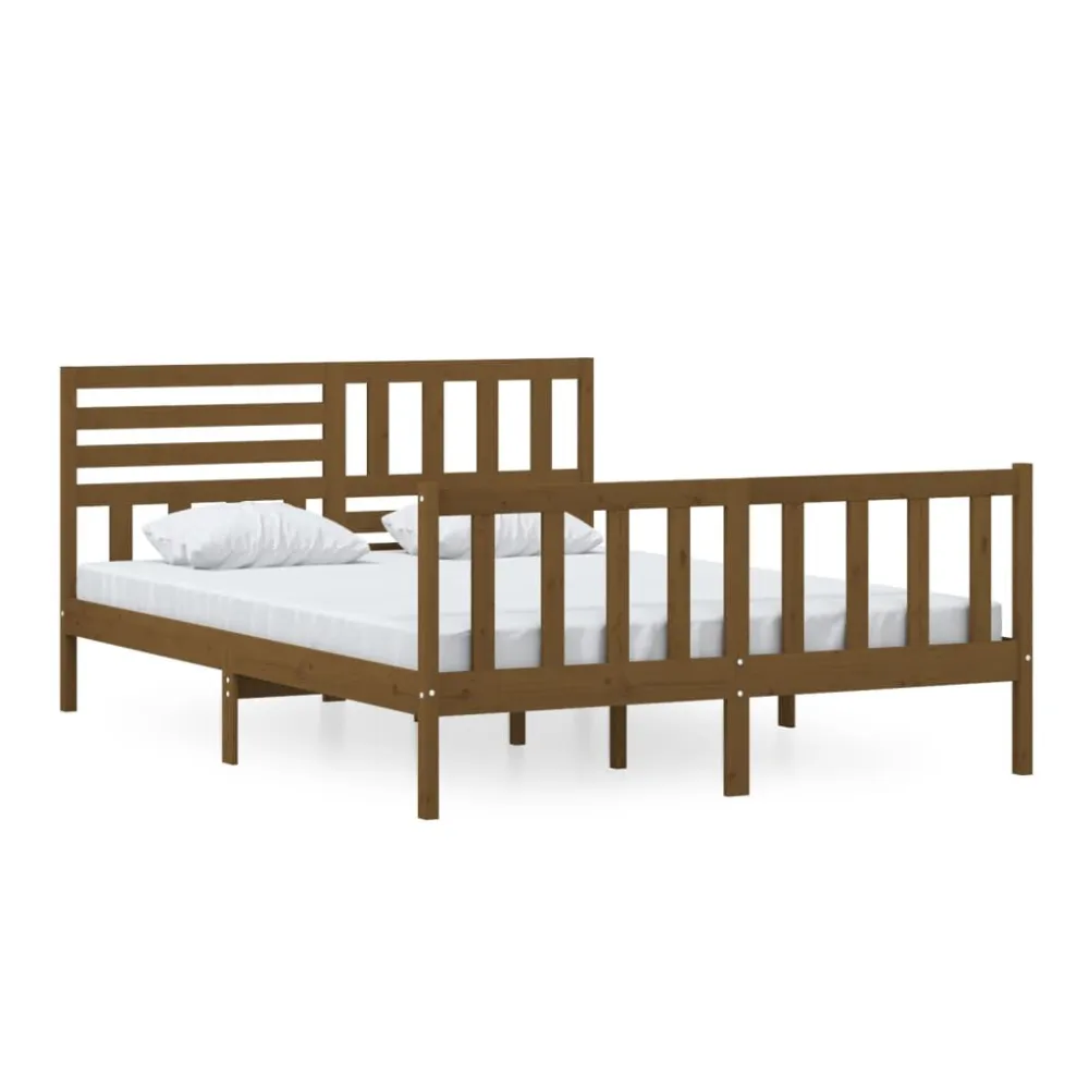 Bedframe massief hout honingbruin 150x200 cm