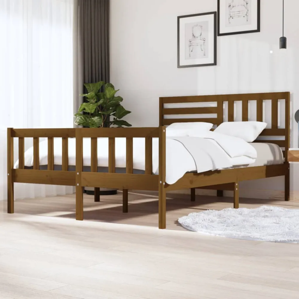 Bedframe massief hout honingbruin 150x200 cm