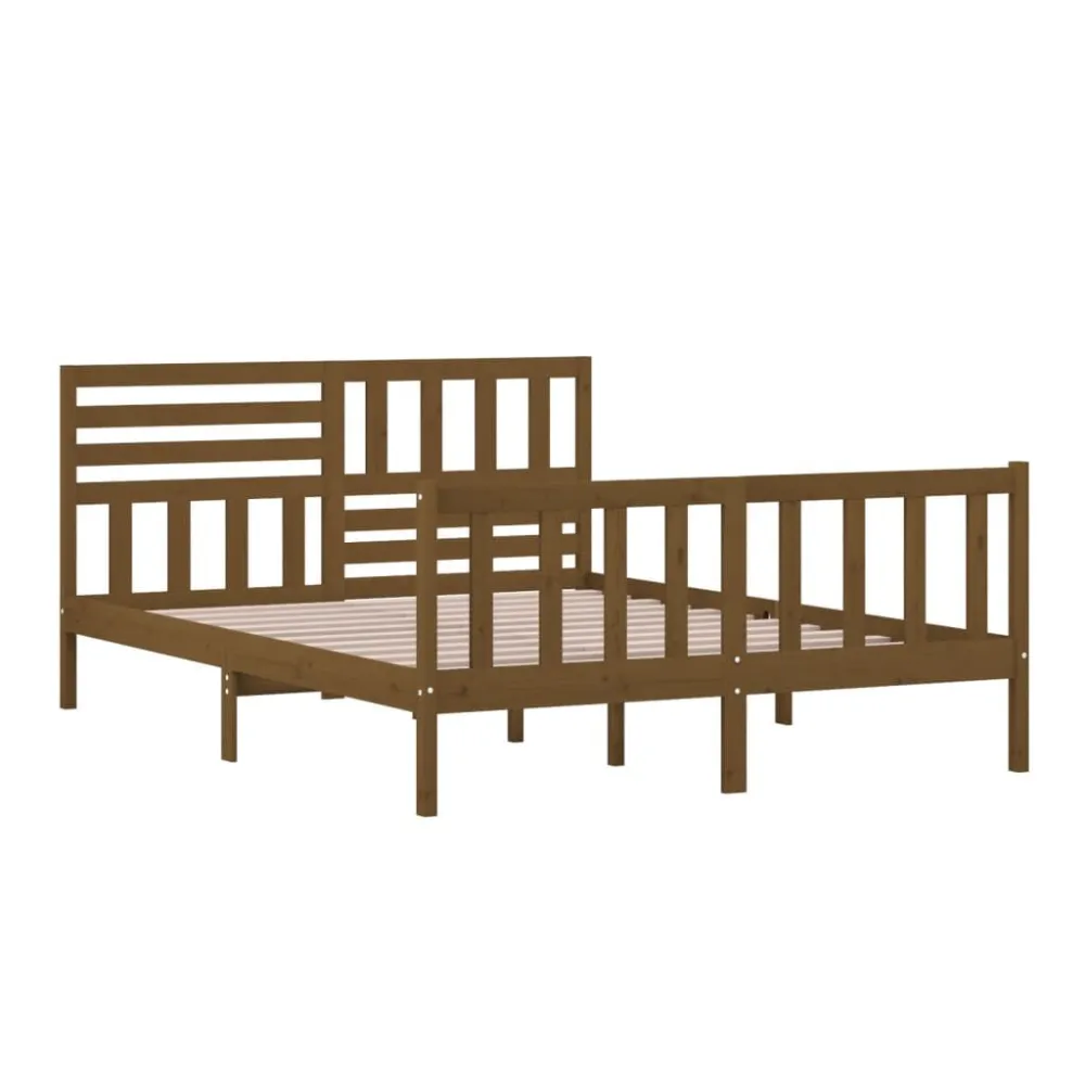 Bedframe massief hout honingbruin 150x200 cm