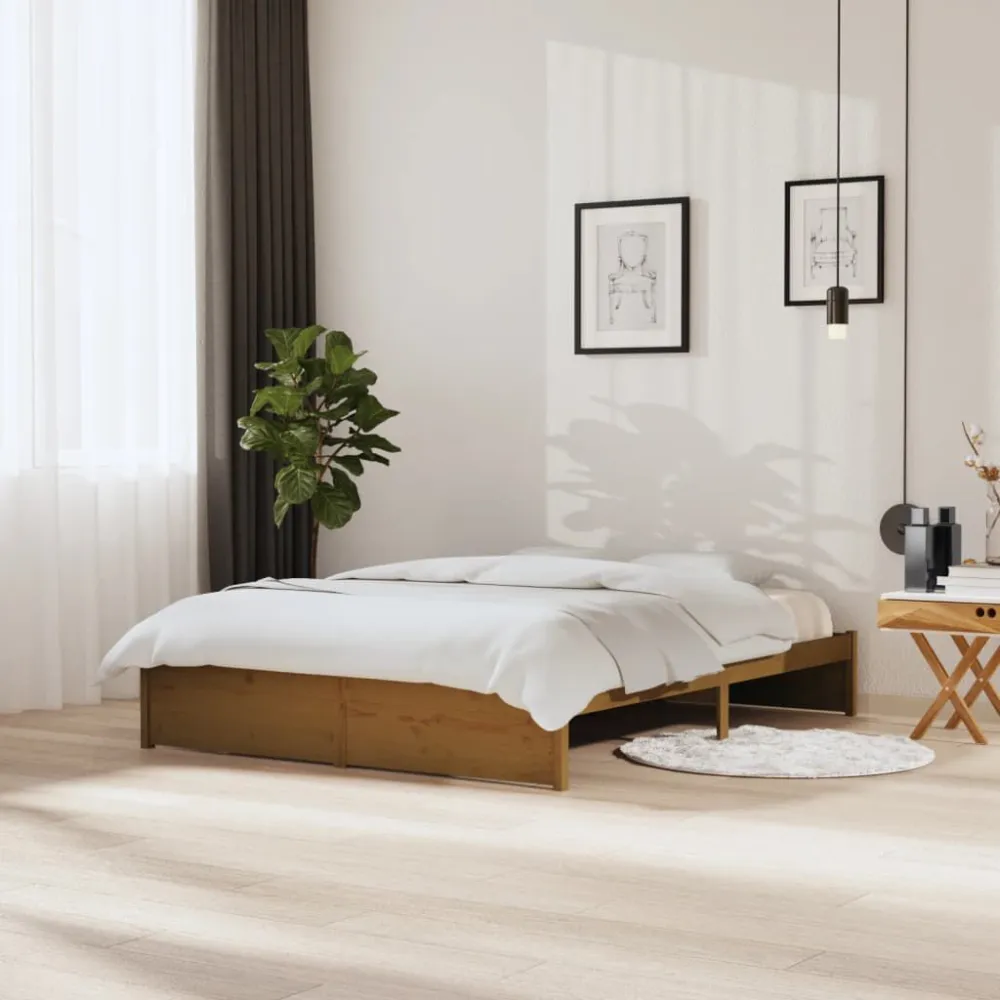 Bedframe massief hout honingbruin 150x200 cm
