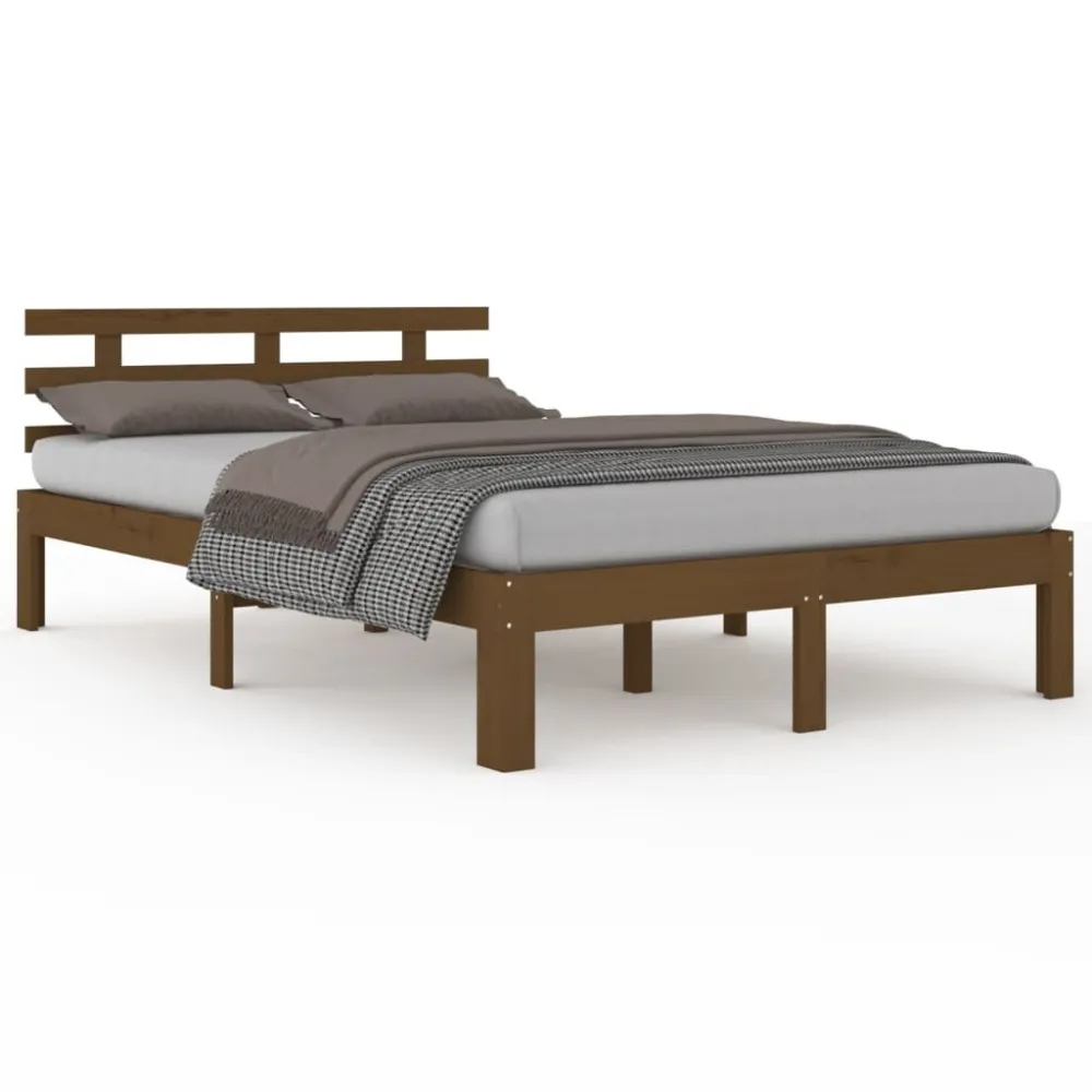 Bedframe massief hout honingbruin 150x200 cm