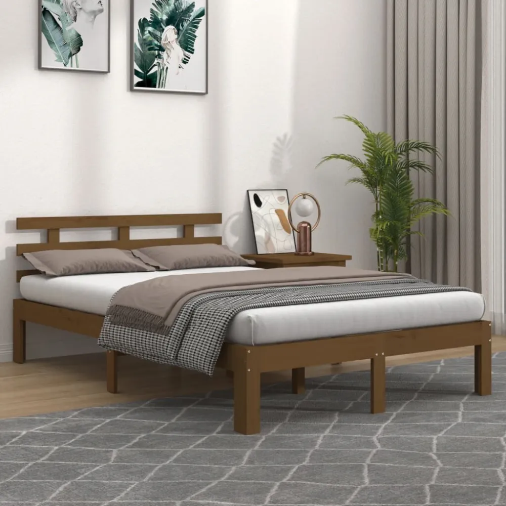 Bedframe massief hout honingbruin 200x200 cm