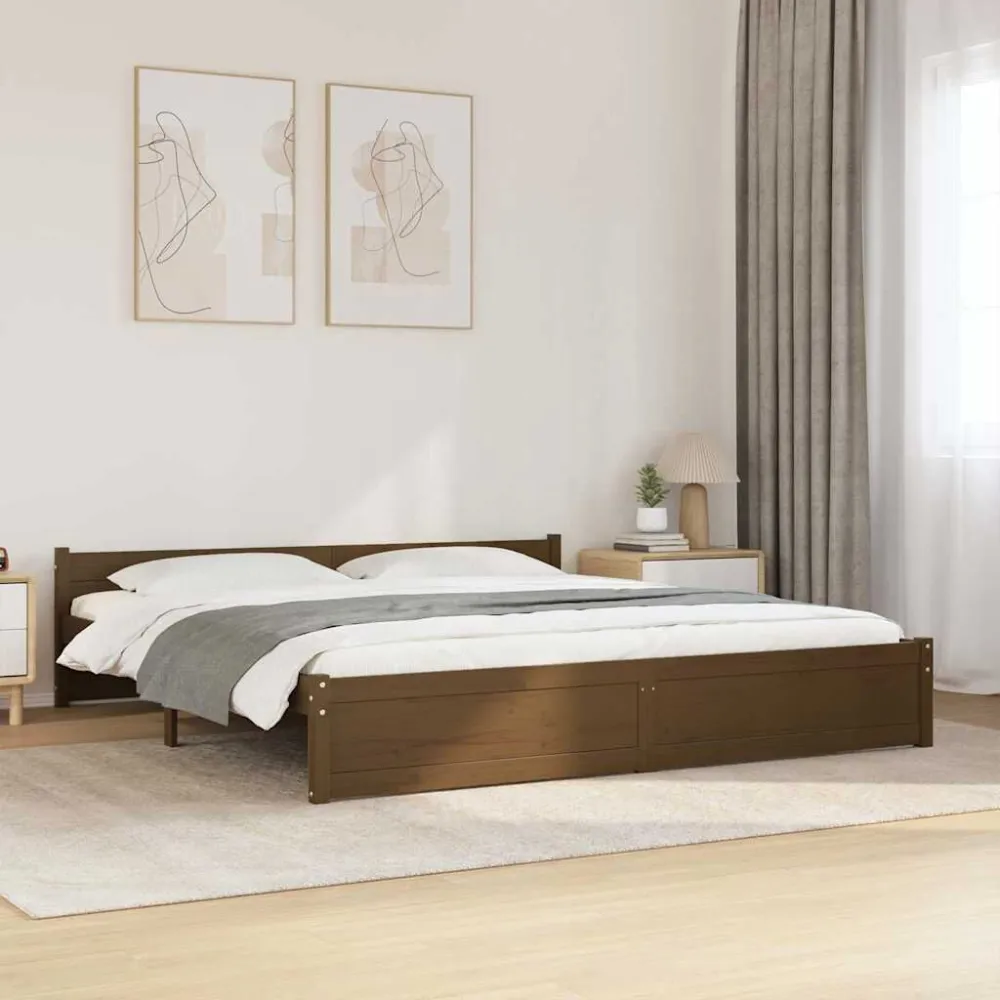 Bedframe massief hout honingbruin 200x200 cm