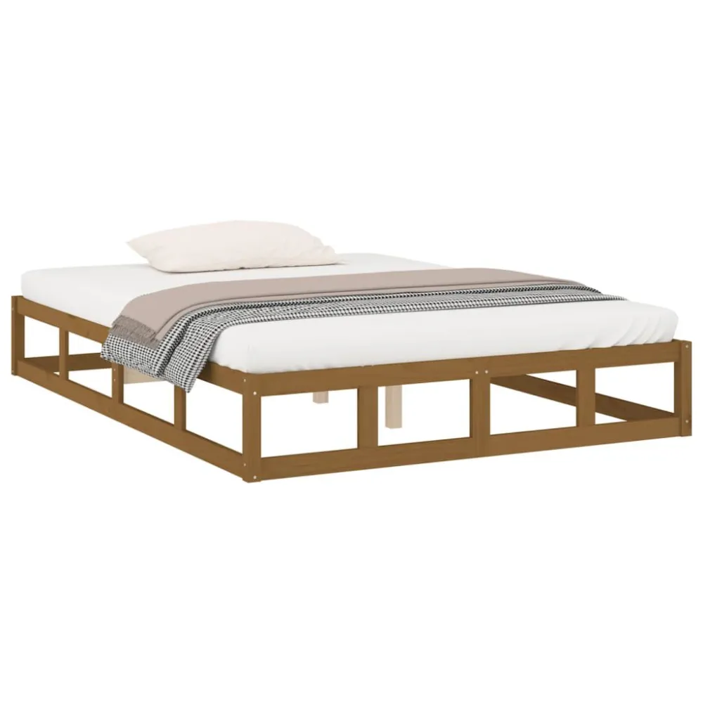 Bedframe massief hout honingbruin 200x200 cm