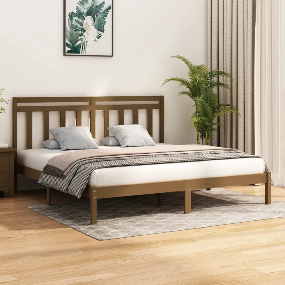 Bedframe massief hout honingbruin 200x200 cm