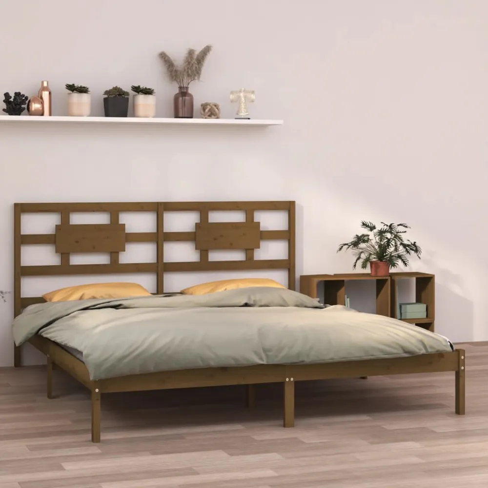 Bedframe massief hout honingbruin 200x200 cm