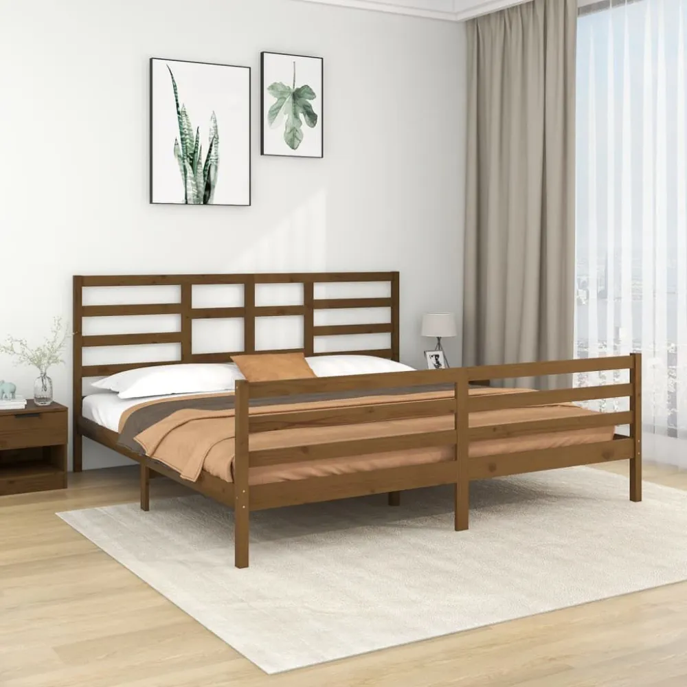 Bedframe massief hout honingbruin 200x200 cm