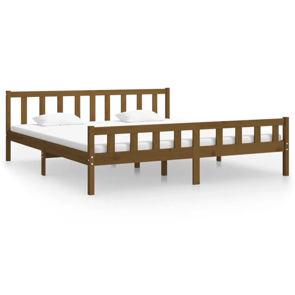 Bedframe massief hout honingbruin 200x200 cm