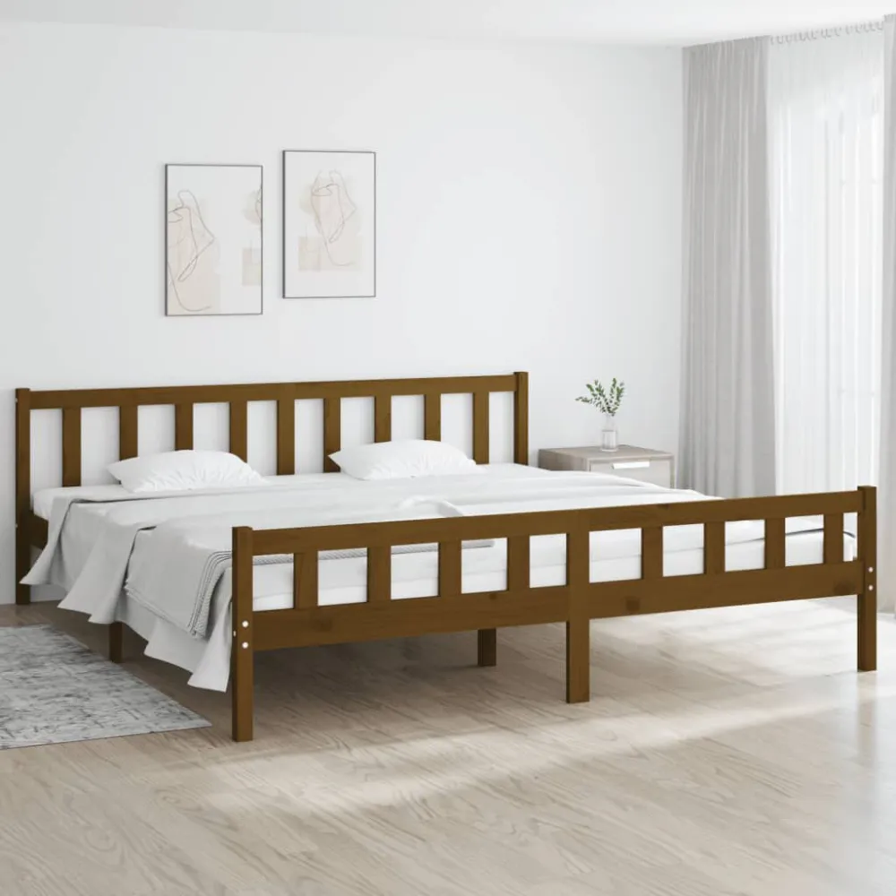 Bedframe massief hout honingbruin 200x200 cm