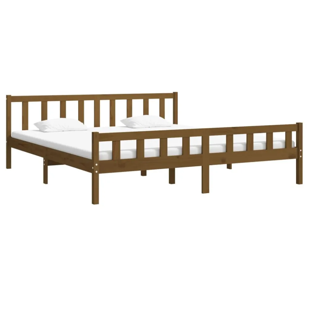 Bedframe massief hout honingbruin 200x200 cm
