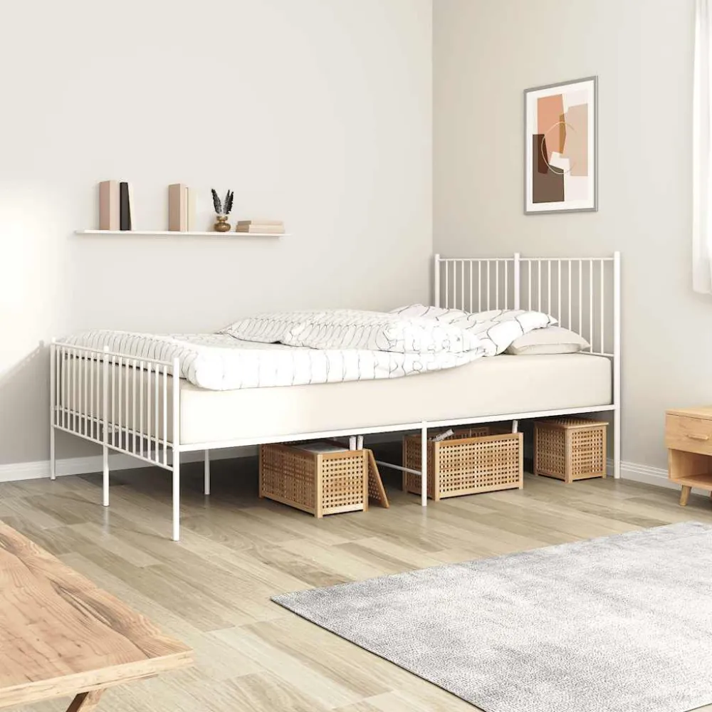 Bedframe met hoofd- en voeteneinde metaal wit 140x200 cm