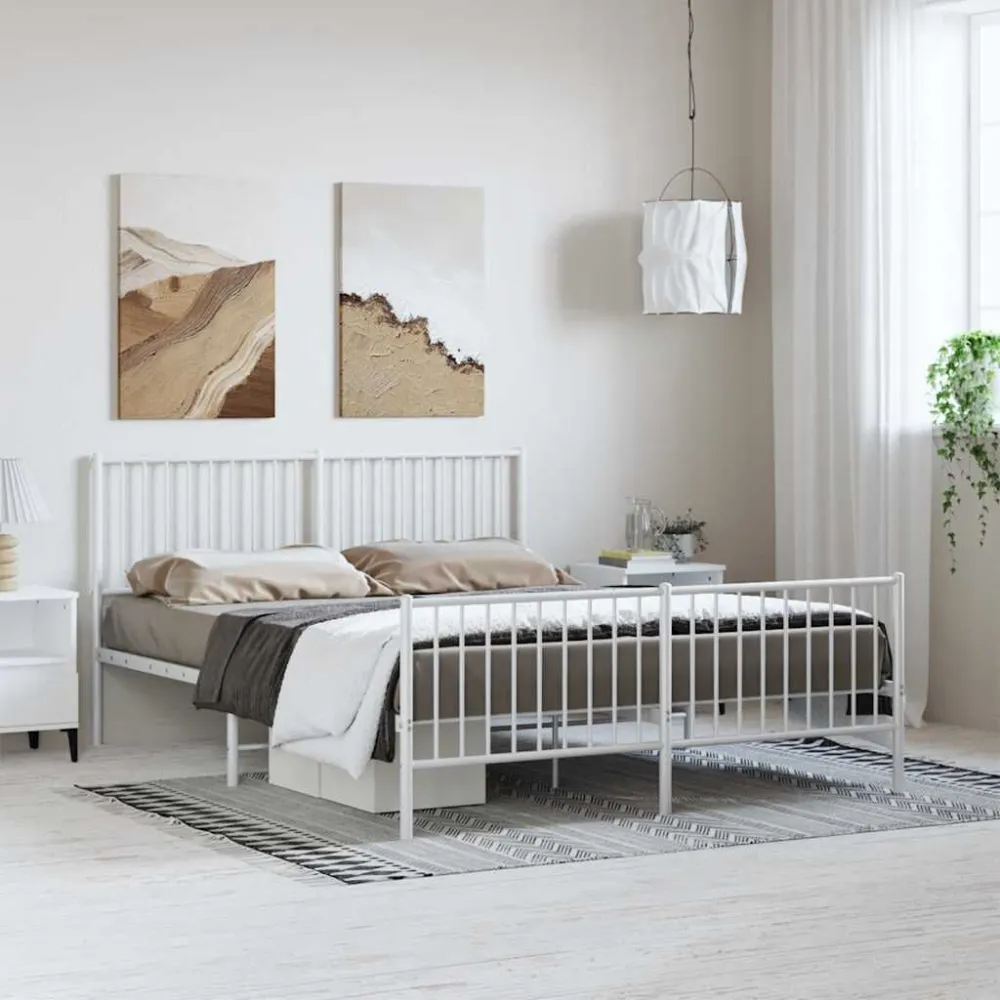 Bedframe met hoofd- en voeteneinde metaal wit 150x200 cm
