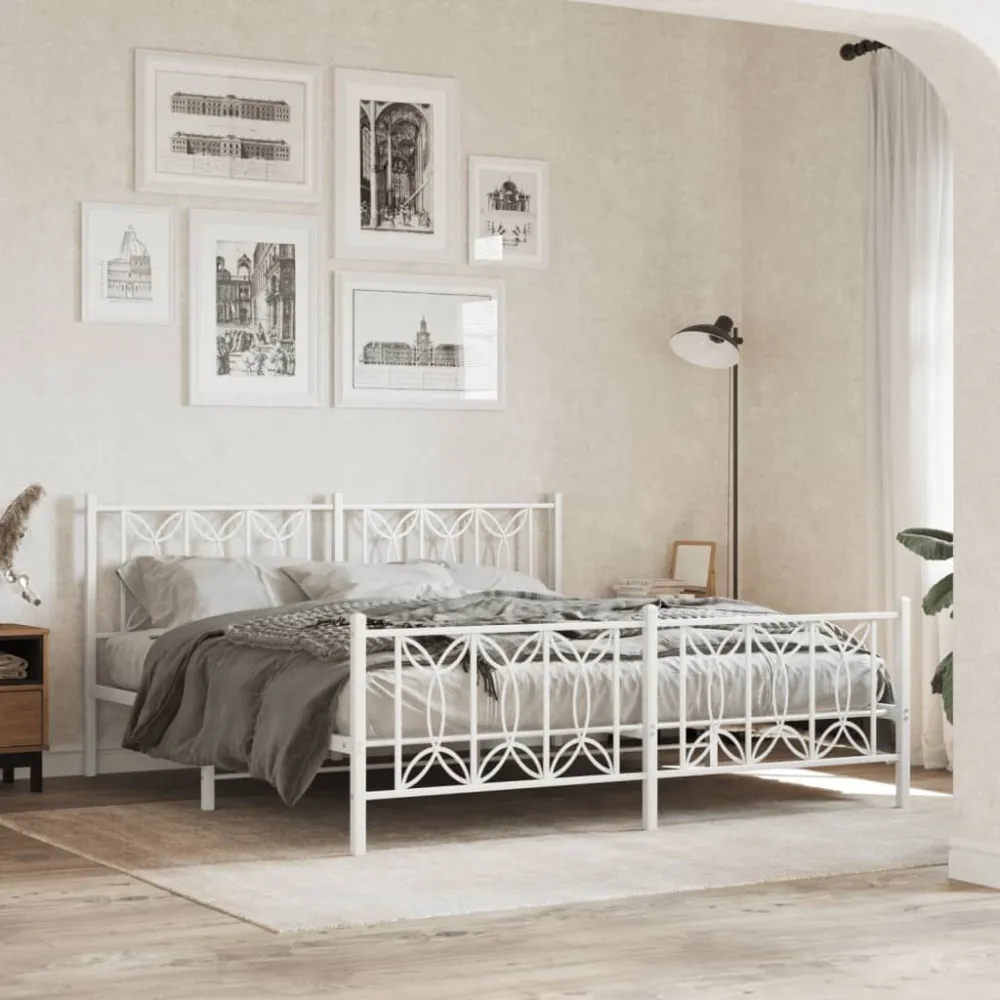Bedframe met hoofd- en voeteneinde metaal wit 180x200 cm