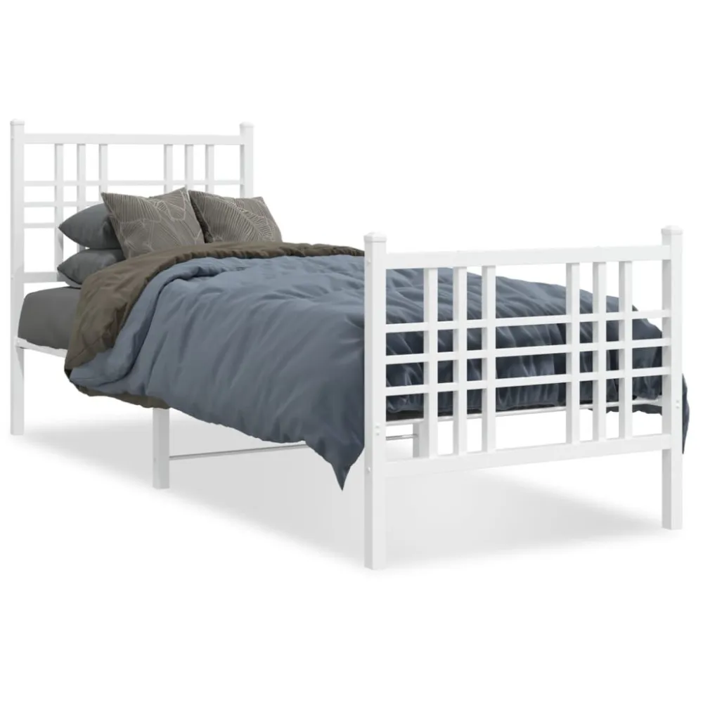 Bedframe met hoofd- en voeteneinde metaal wit 75x190 cm