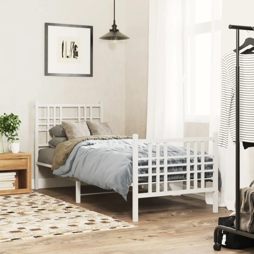 Bedframe met hoofd- en voeteneinde metaal wit 75x190 cm