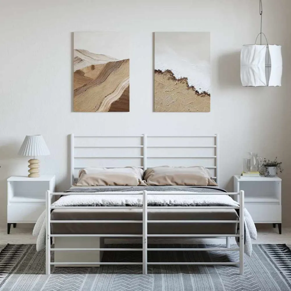 Bedframe met hoofd- en voeteneinde metaal wit 135x190 cm