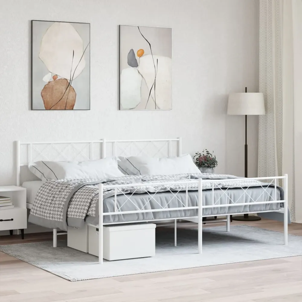 Bedframe met hoofd- en voeteneinde metaal wit 200x200 cm