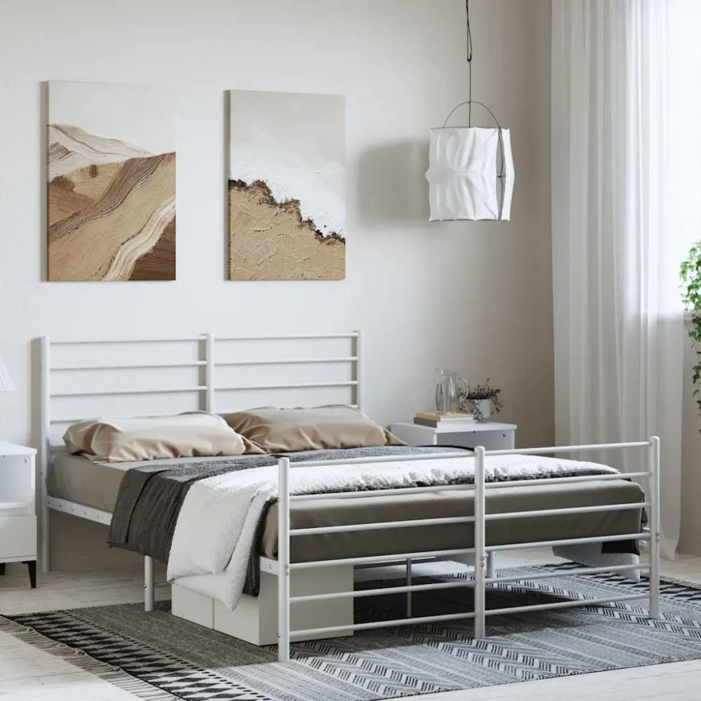 Bedframe met hoofd- en voeteneinde metaal wit 150x200 cm
