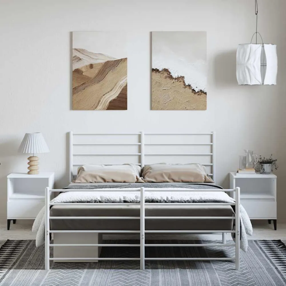 Bedframe met hoofd- en voeteneinde metaal wit 150x200 cm