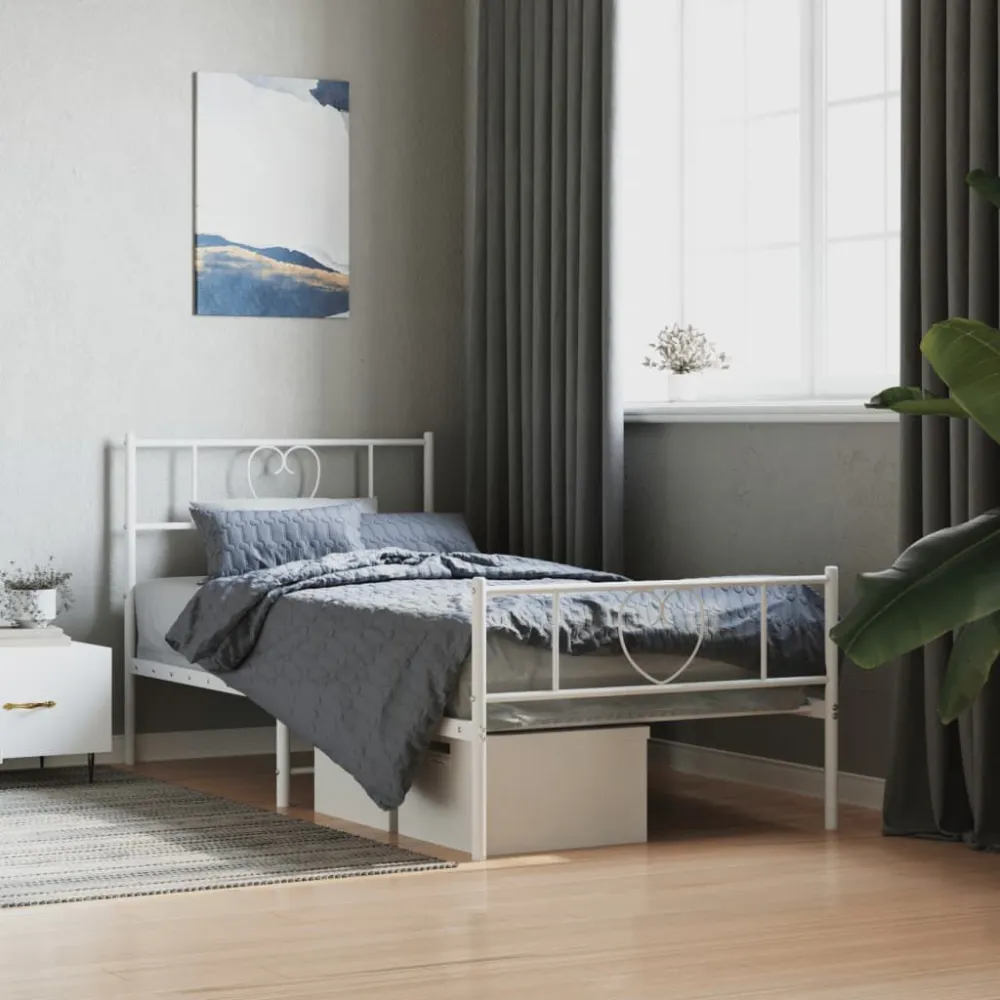 Bedframe met hoofd- en voeteneinde metaal wit 75x190 cm