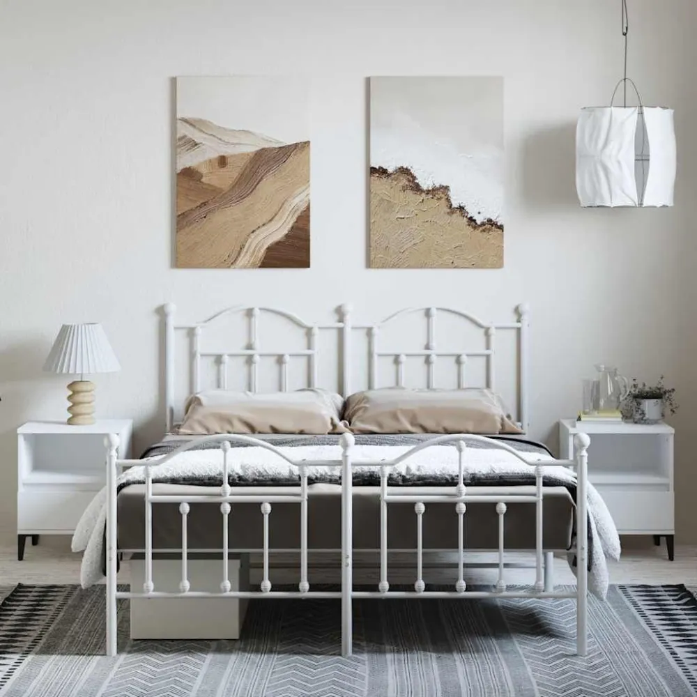 Bedframe met hoofd- en voeteneinde metaal wit 135x190 cm