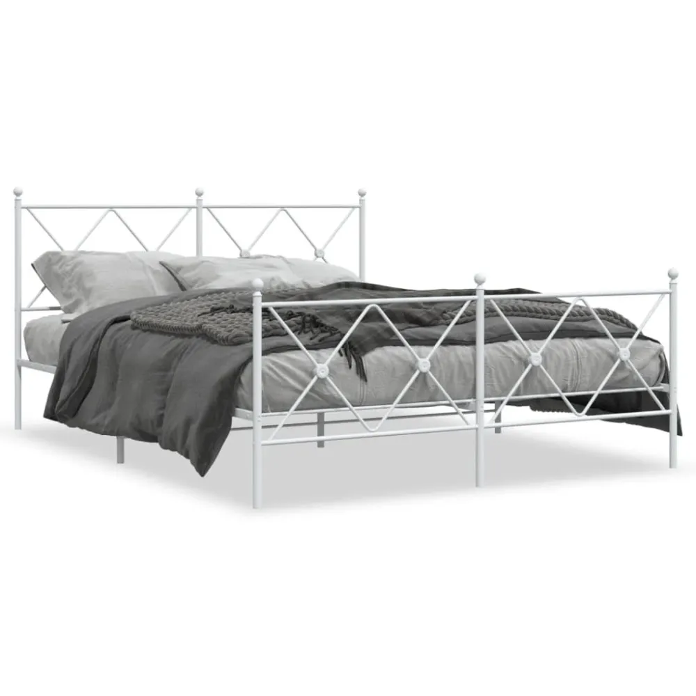 Bedframe met hoofd- en voeteneinde metaal wit 150x200 cm