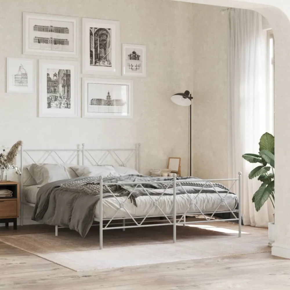 Bedframe met hoofd- en voeteneinde metaal wit 150x200 cm