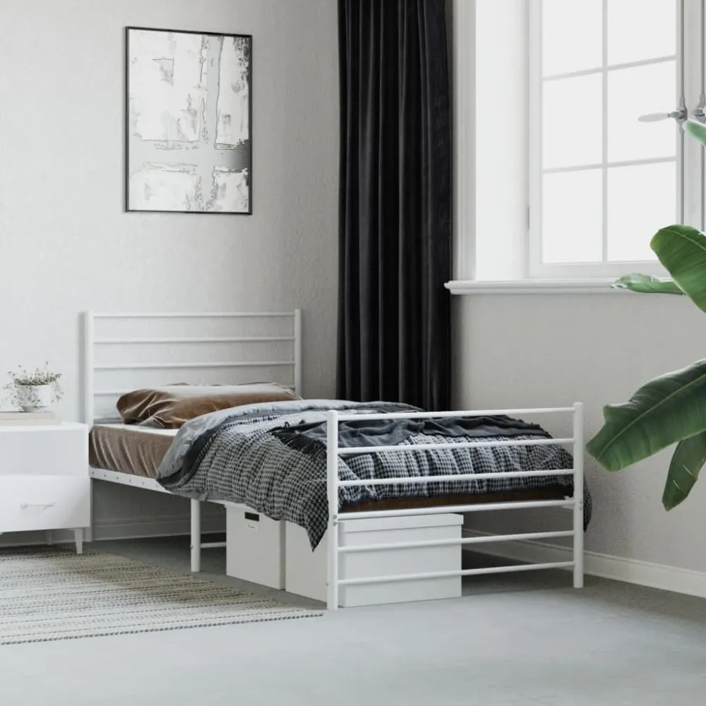 Bedframe met hoofd- en voeteneinde metaal wit 107x203 cm