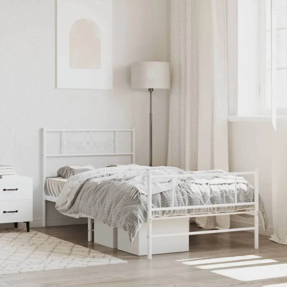 Bedframe met hoofd- en voeteneinde metaal wit 75x190 cm