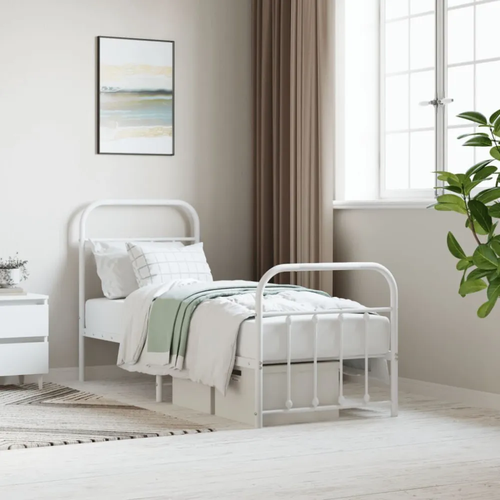 Bedframe met hoofd- en voeteneinde metaal wit 75x190 cm