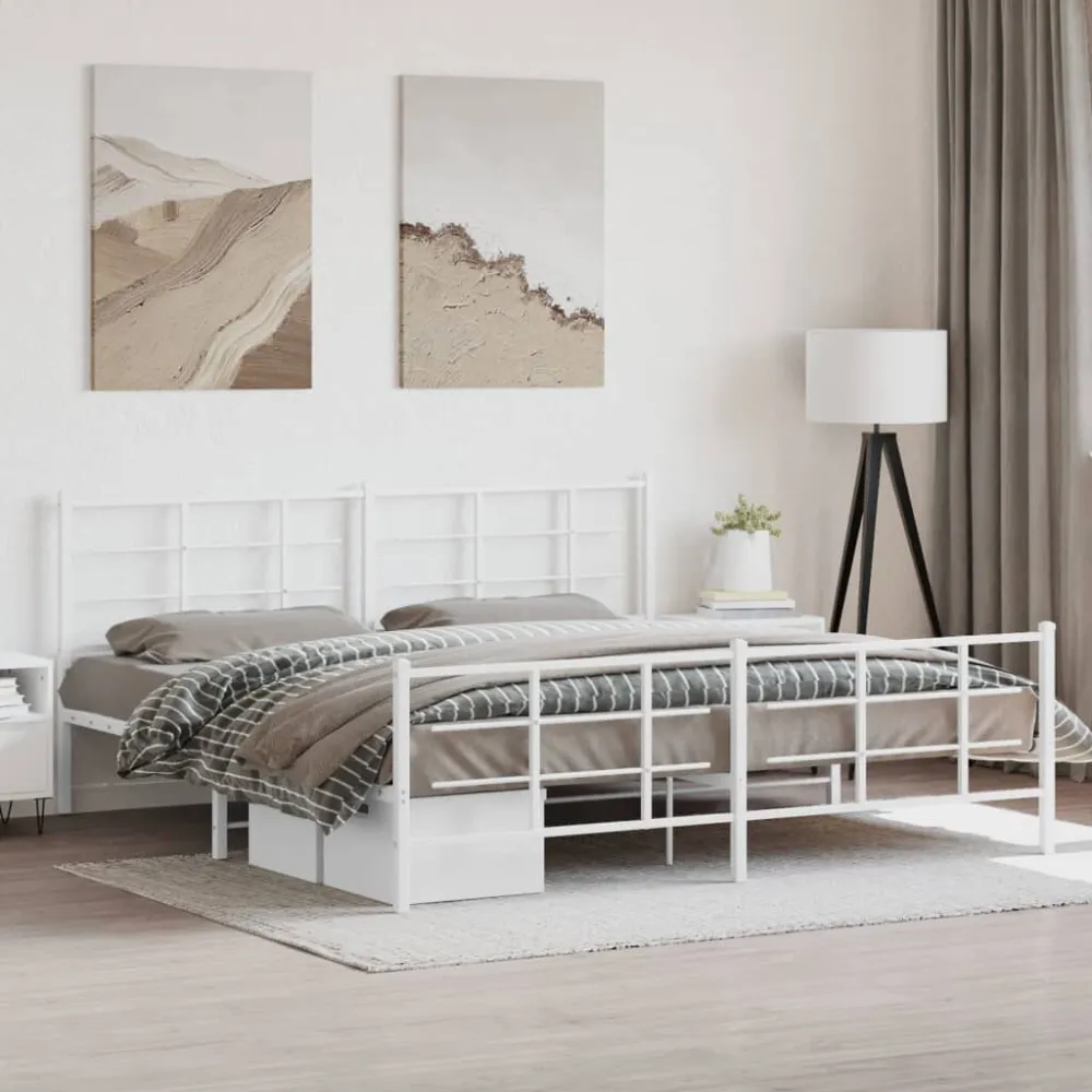 Bedframe met hoofd- en voeteneinde metaal wit 200x200 cm