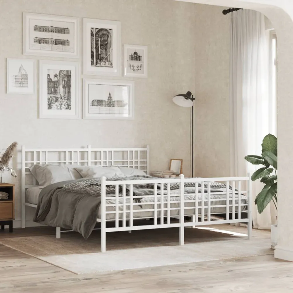 Bedframe met hoofd- en voeteneinde metaal wit 150x200 cm