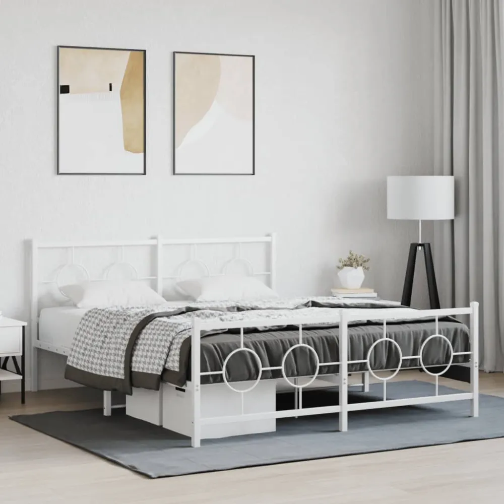 Bedframe met hoofd- en voeteneinde metaal wit 150x200 cm
